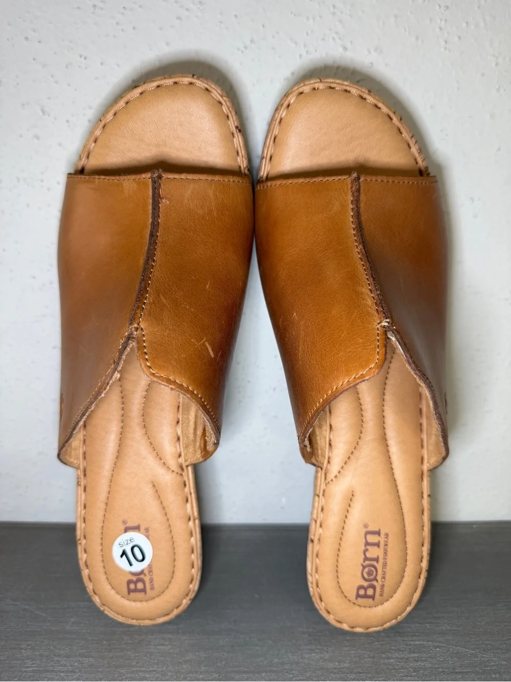 Born Womens Sz 10M Arie Natural Full Grain Leather Platform Wedge Sandals Shoes